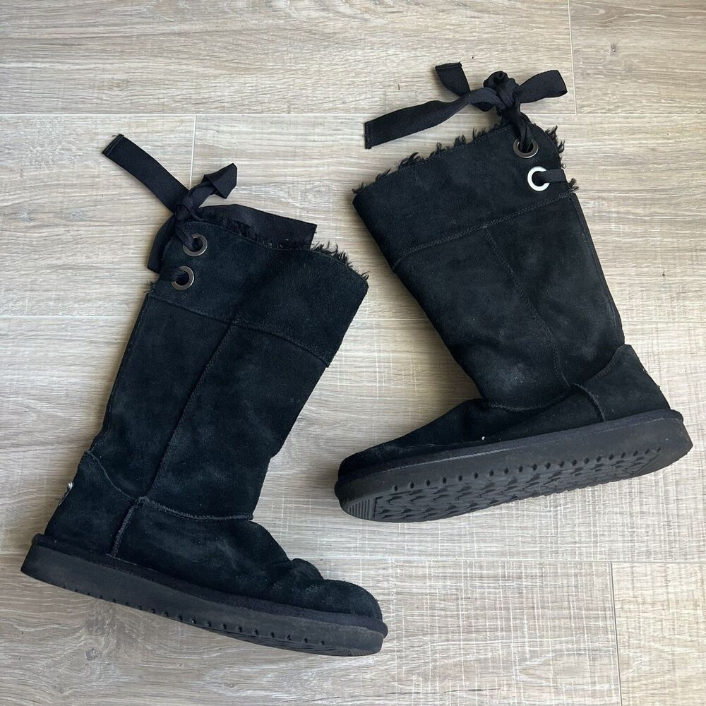 Koolaburra by UGG Andrah Tall Black Suede Fur Boots Womens Sz 6